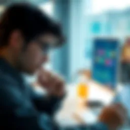 A thoughtful individual analyzing app development trends