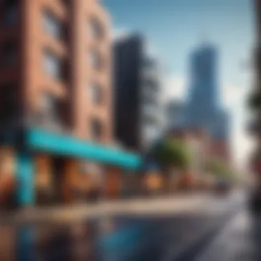 Urban Hotspot Connectivity A vibrant urban landscape showcasing multiple Wi-Fi hotspots