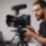 Influencer setting up camera for live stream