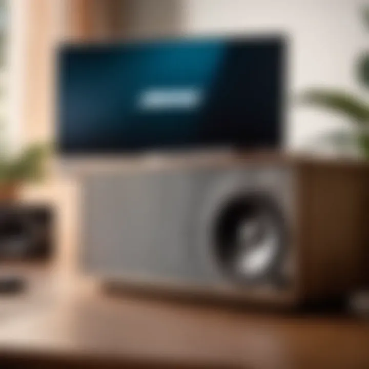 User enjoying music from a vintage Bose Bluetooth speaker