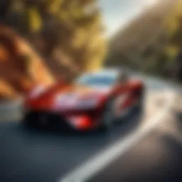 Artistic depiction of a sleek sports car on a winding road