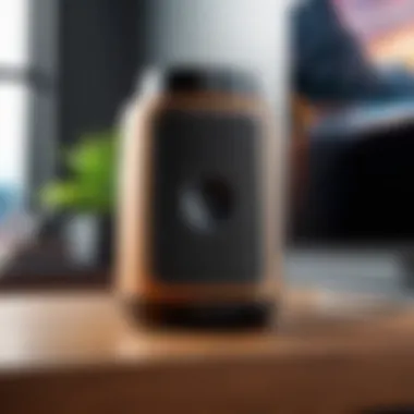 Portability and Style in Audio Enhancement Portable phone speaker enhancer in a stylish setting