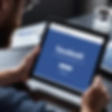Analyzing Facebook Page Performance A person analyzing a Facebook page performance with a tablet