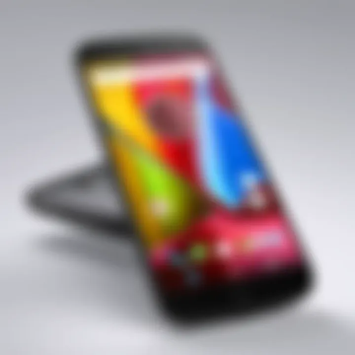 Close-up of a Moto G device showcasing its unique design features.