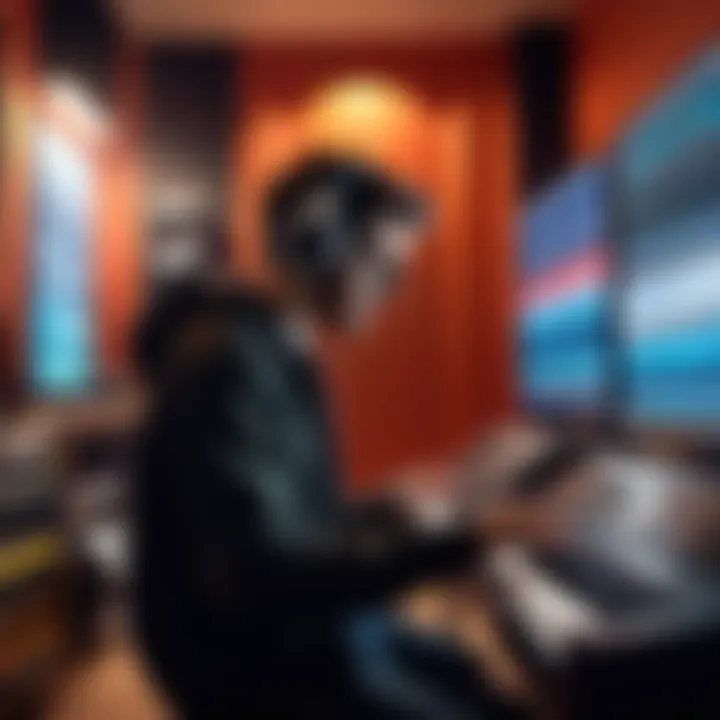 Music Enthusiast Exploring Download Platforms Creative Illustration
