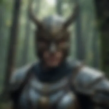 Mystical Forest Masked Warrior Mysterious masked warrior in a mystical forest