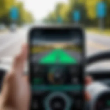 Smartphone Interface of Road Speed Application A close-up view of a smartphone displaying a road speed app interface.