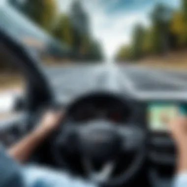 Driver Engaged with Road Speed Application A user interacting with a road speed app while driving.