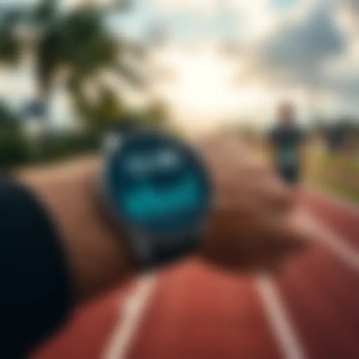 Runner with smartwatch on track