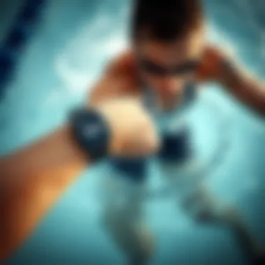 Athlete swimming with smartwatch