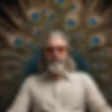 A whimsical illustration depicting The Dude from The Big Lebowski lounging on a peacock feather