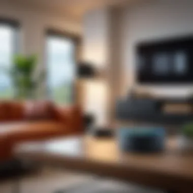 Alexa Dot in a Contemporary Living Space Amazon Alexa Dot placed in a modern living room setting