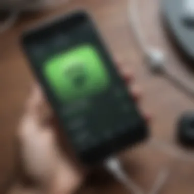 Illustration of a smartphone with a music player app for sharing music on Spotify