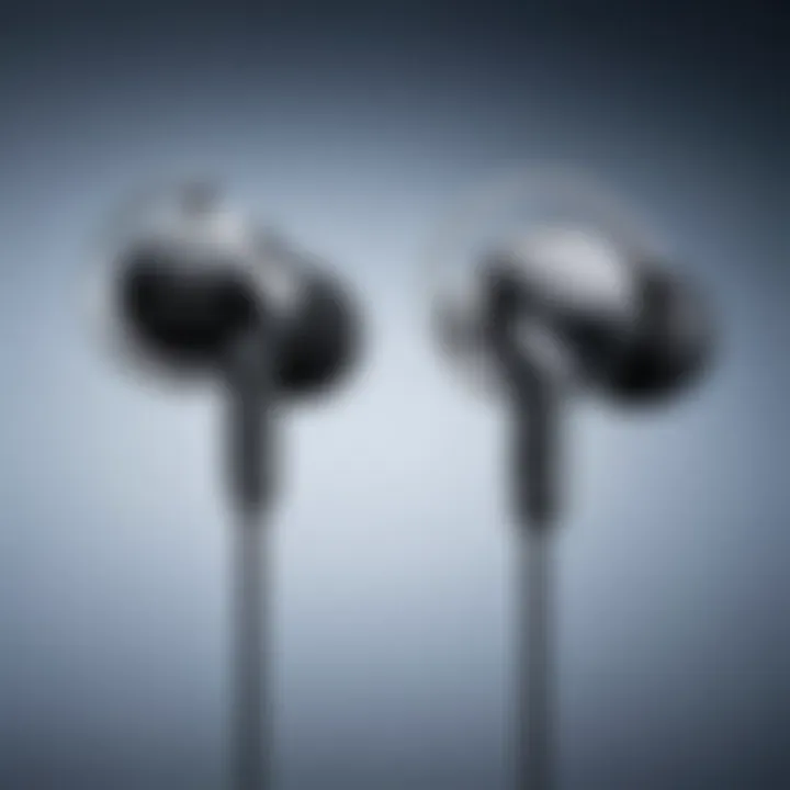 Close-up of Sony earbuds featuring microphone