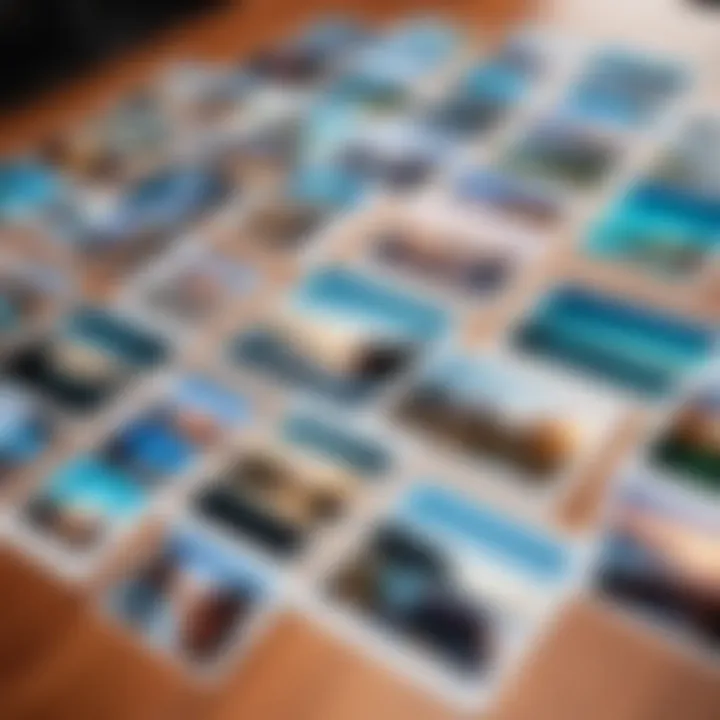 A selection of printed photos laid out on a table.