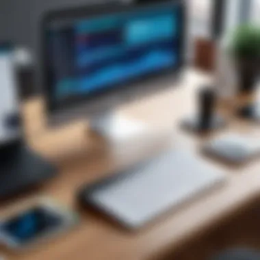 Technology Enhancing Productivity in Smart Desks Close-up of smart technology embedded in a desk to boost productivity.