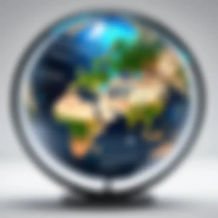 A globe interconnected with digital language icons