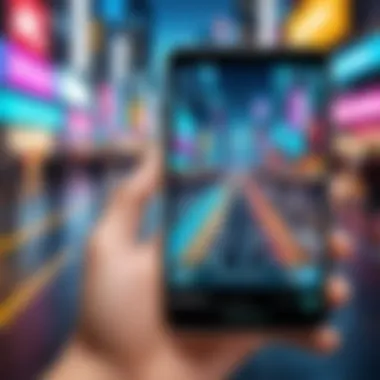 Enhanced Augmented Reality Experience A vibrant depiction of augmented reality features on a cell phone
