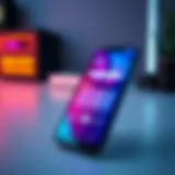 Smartphone Music App Interface A vibrant smartphone displaying a music app interface