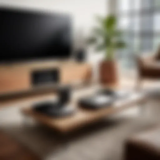 Diverse streaming devices on a stylish coffee table