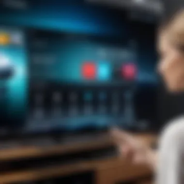 Close-up of a user navigating a streaming interface on a smart TV