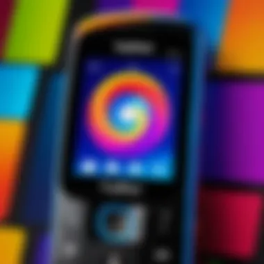 Close-up of Tracfone feature phone screen displaying vibrant colors