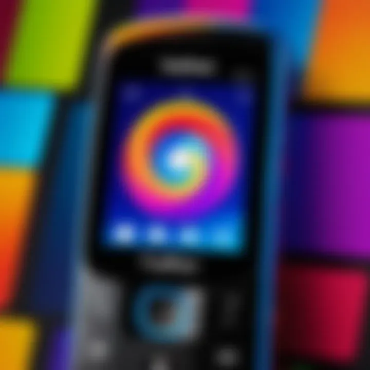 Close-up of Tracfone feature phone screen displaying vibrant colors