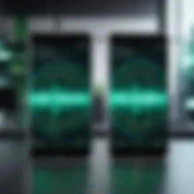 Data Transfer Between Two Smartphones Two phones side by side with data transfer arrows