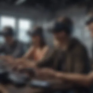 Immersive Virtual Reality Gaming Experience Illustration of friends immersed in a virtual reality multiplayer game