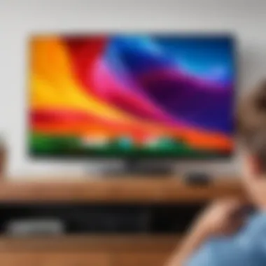 Chromecast in Action Chromecast device with a vibrant TV display