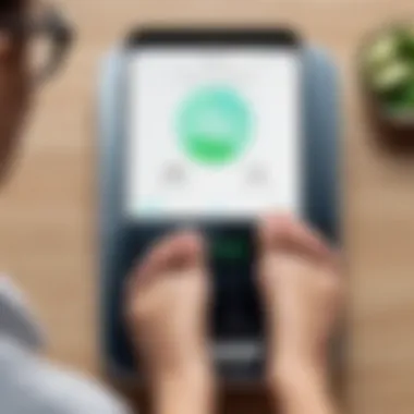 A user interacting with Samsung Health on a smartphone while weighing