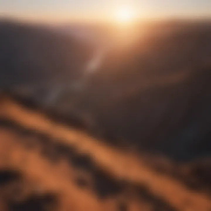 Sunset casting shadows on the elevated landscape